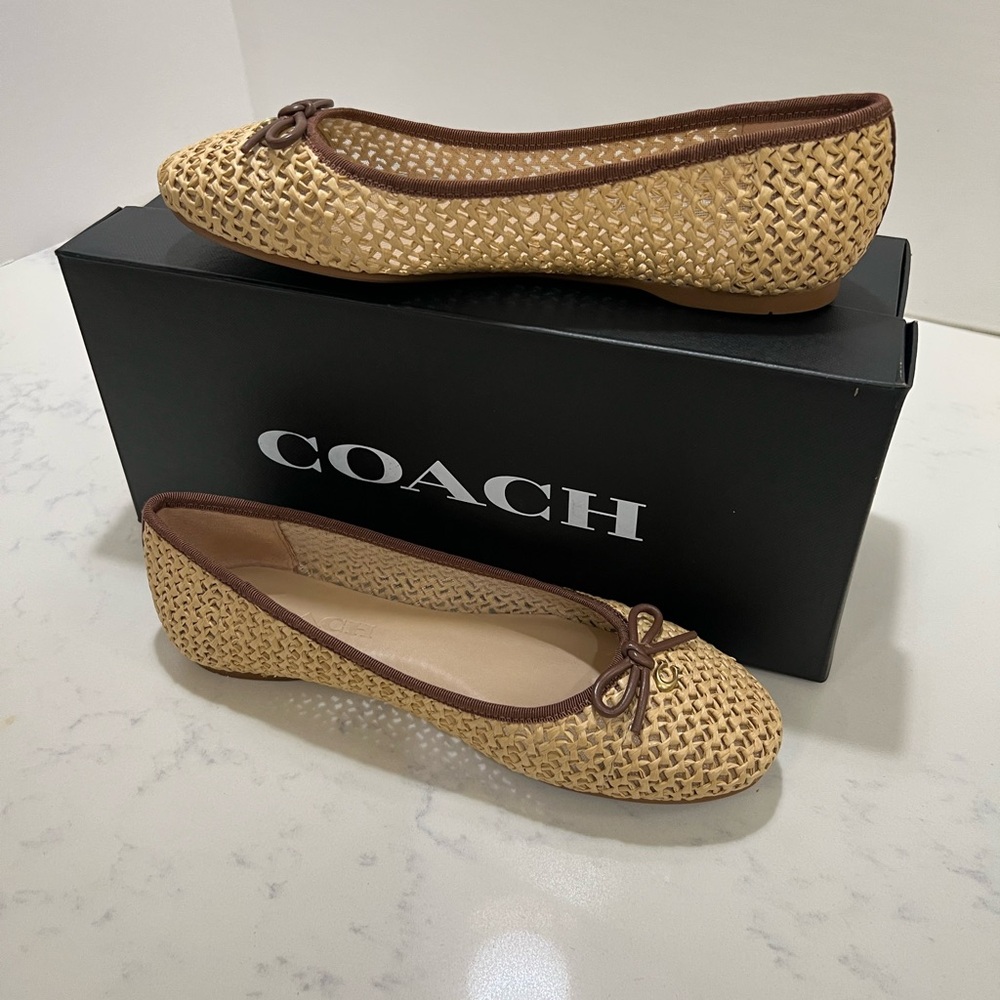 Coach Tan and Brown Flats with Classic Bow Detail - Picture 6 of 10